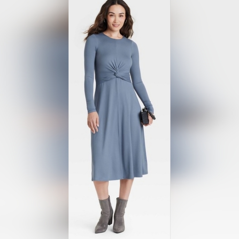 a new day Long Sleeve Dress with Front Knot in Slate